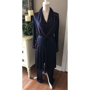 Vtg Kayser Pajama Set & Robe W/Red Piping Trim Women Size 32 Small Rare EUC USA